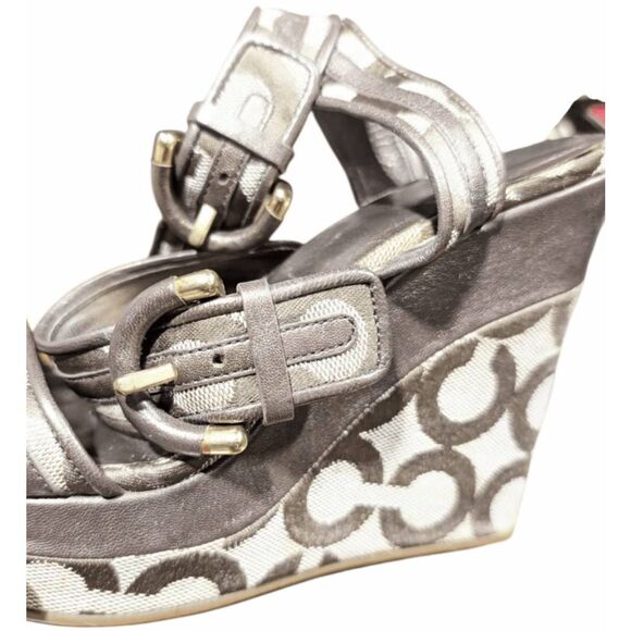 COACH Maralee Brown Signature Ankle Strap Wedge Sandal Size 5.5B - Picture 10 of 10